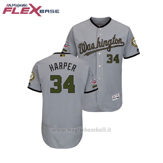 Maglia Baseball Uomo Washington Nationals Bryce Harper 2018 Dia de los Caidos Flex Base Grigio